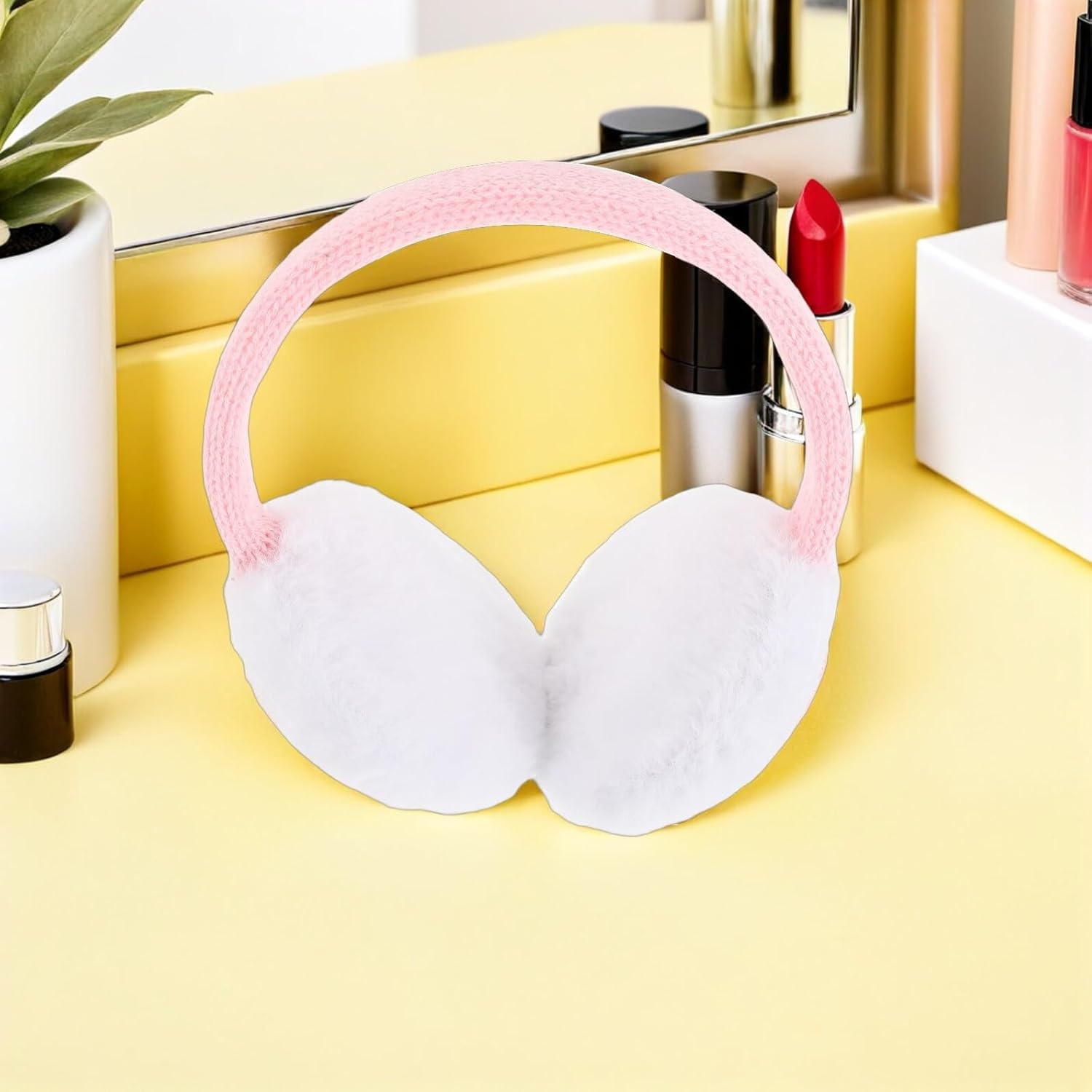 SOLUSTRE Soft Winter Ear Covers Headband for Women, Pink Furry Earmuffs Cold Weather Accessories for Outdoor Holiday Events