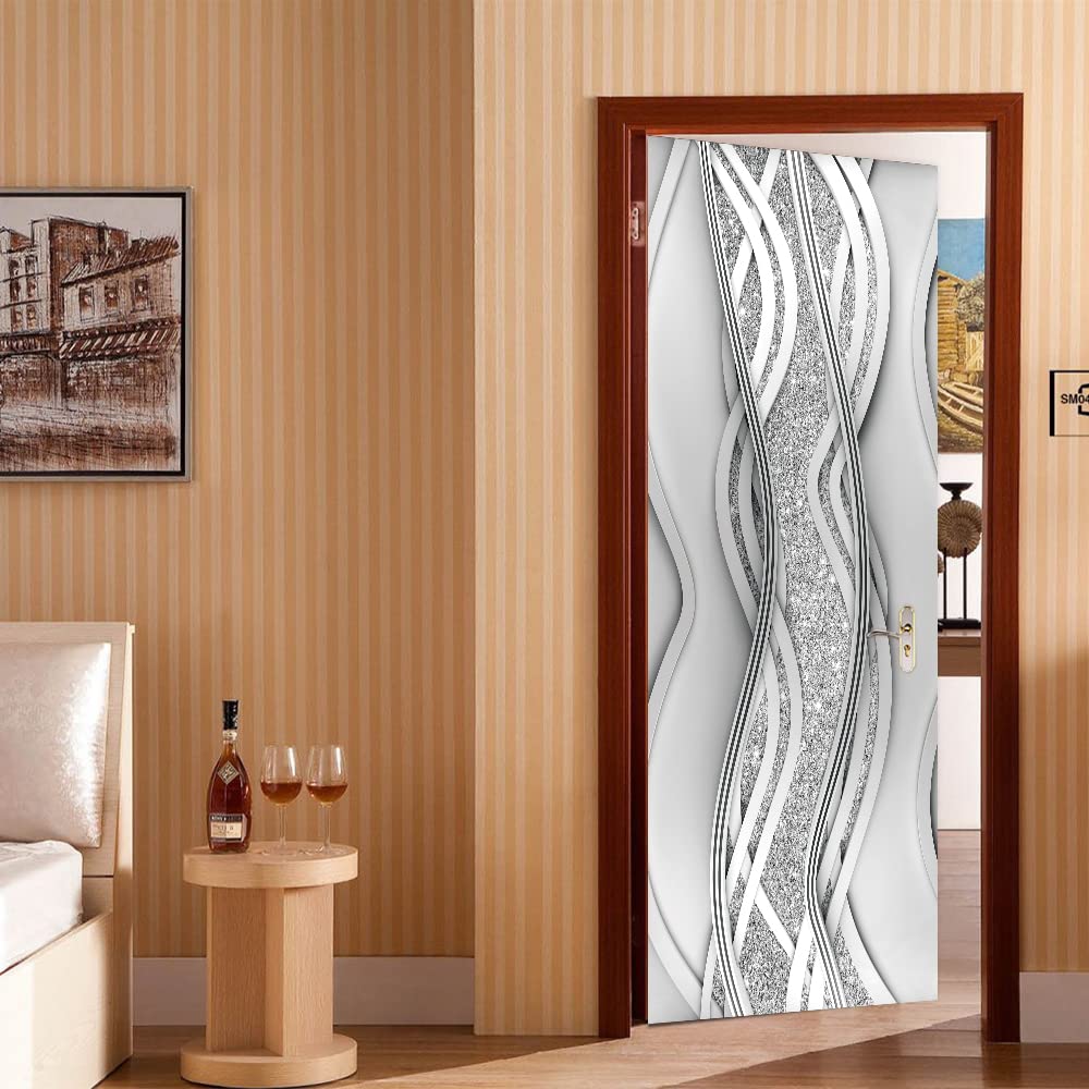 LuSeven adesivi porte interne Fiori piante foglie 77x200cm(30.31 inches * 78.74 inches) Adesivo Creativo Porta Pvc Autoadesivo Carta Decorazione