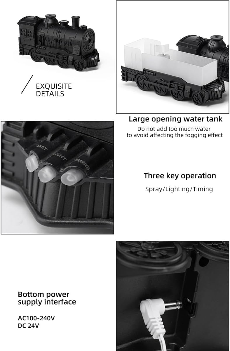 300ML Vintage Steam Train Aroma Essential Oil Diffuser RC Humidifier with 270PCS Christmas Train Building Blocks/2-Color LED Light/2 Mist Modes/Standard US Power Supply, Home Decor