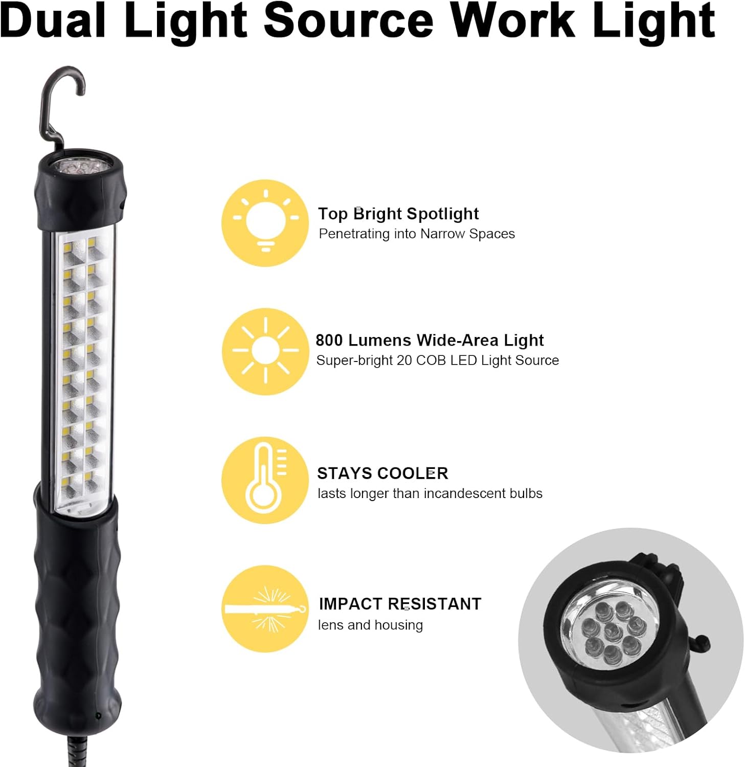 LED Trouble Light with Corded(25FT), Drop Lights Automotive with Magnet, Swivel Hook, Flashlight, ETL Listed, 16 AWG Work Light Suitable for Car Repair, Workshop Light, Machinery and Construction