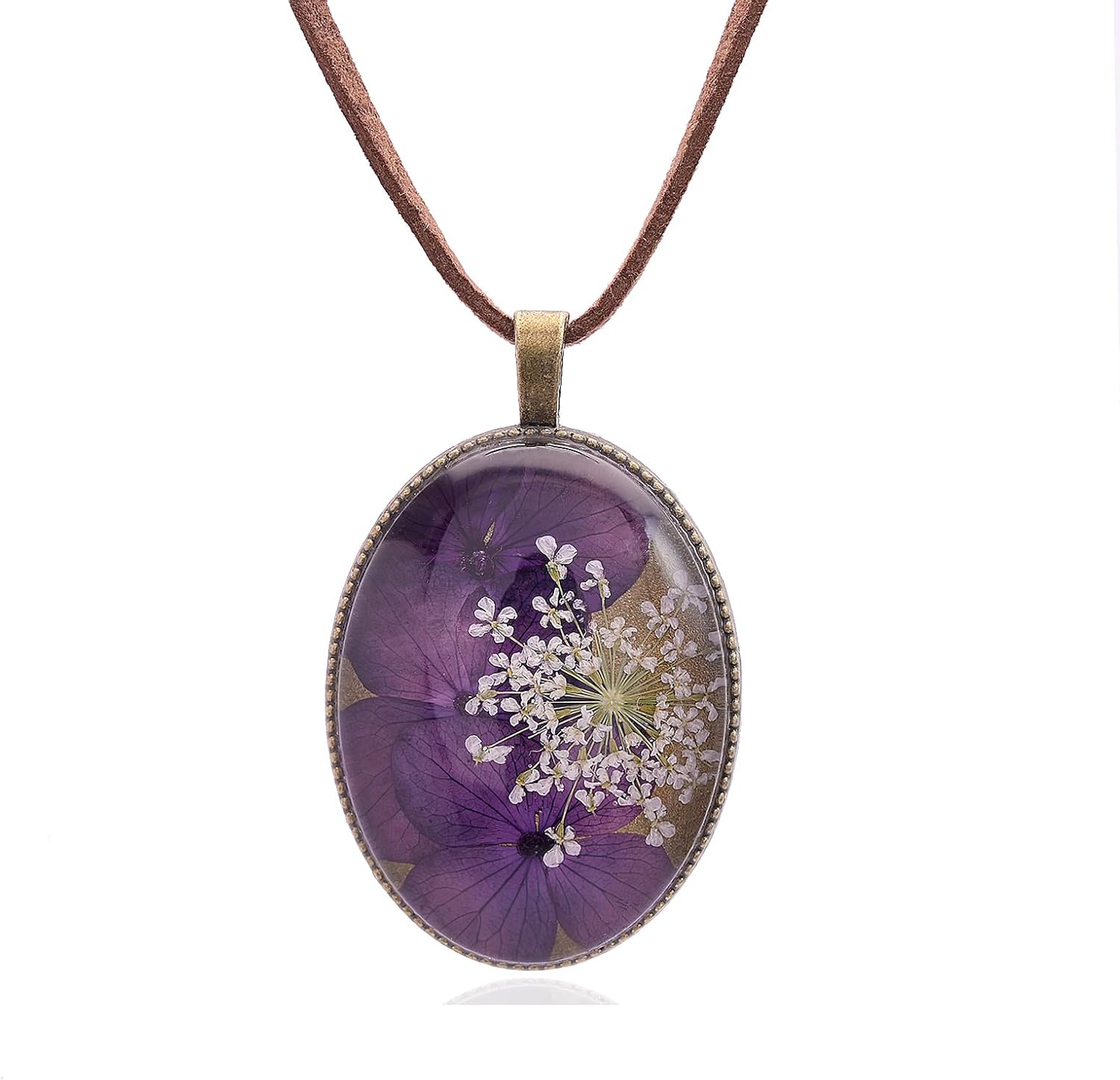 Vintage Real Flower Necklace for Women, Handmade Resin Pendant, Elegant and Unique, Meaningful Gift for Christmas, Mother’s Day or Any Special Occasion - Adjustable
