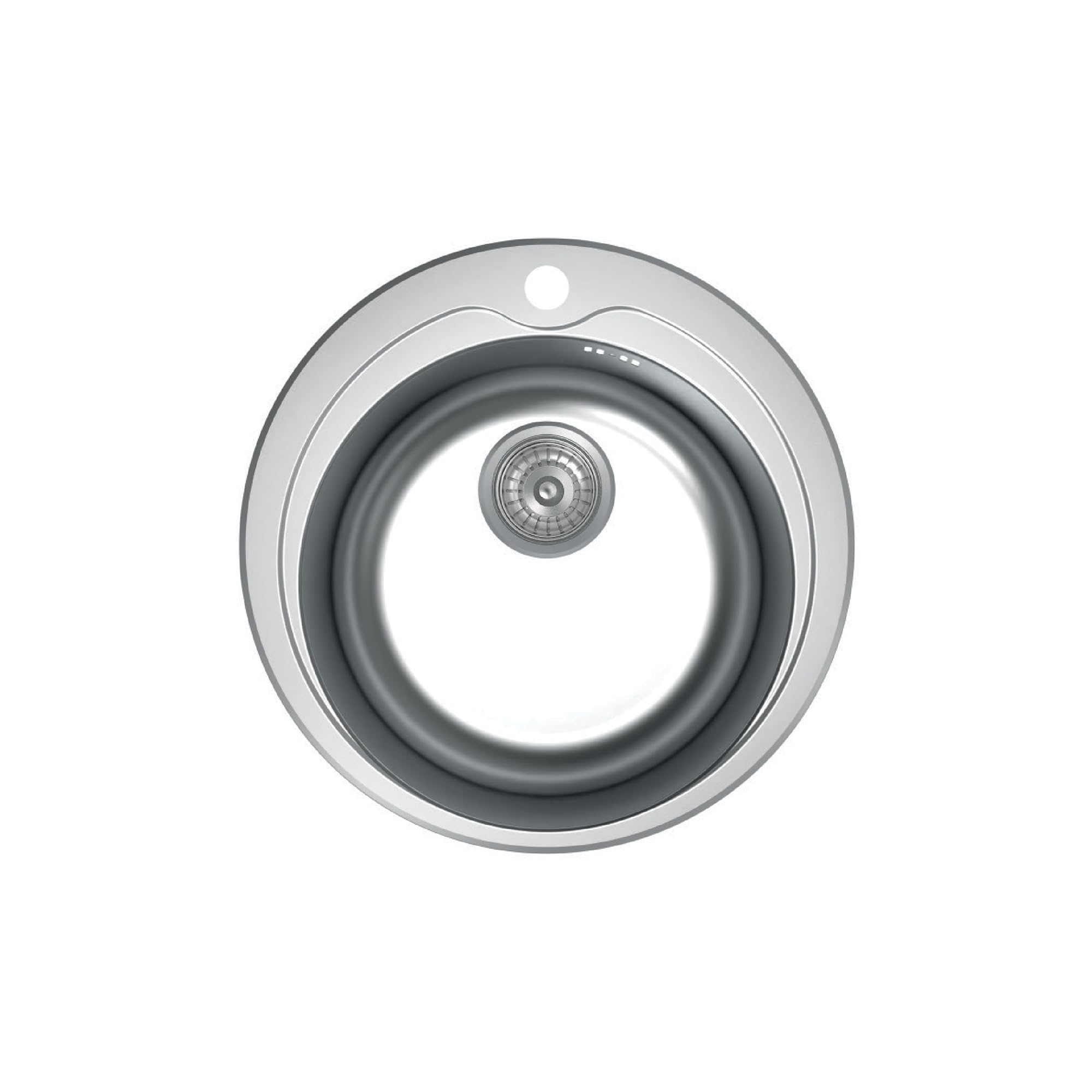 Fregadero Redondo Apelson ARC 38 Ø48,5 cm, Profundidad de 16 cm, Para Mueble de 45 cm, Incluye Sifón y Accesorios de Instalación, Acero Inoxidable