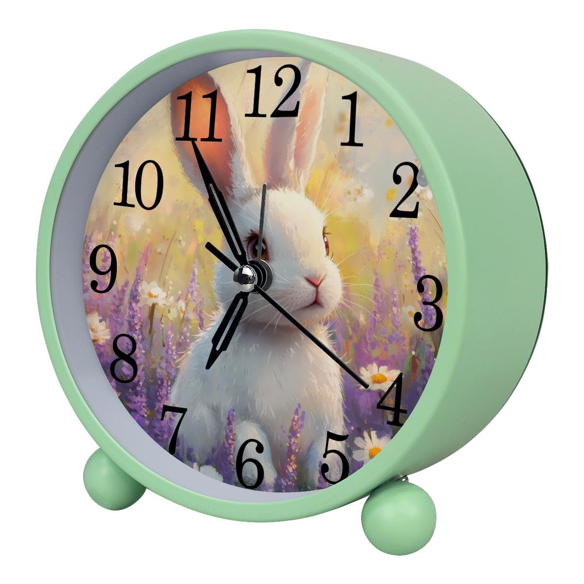 Luoweisi Alarm Clock Rabbit Lavender, Silent Non-Ticking with Night Light