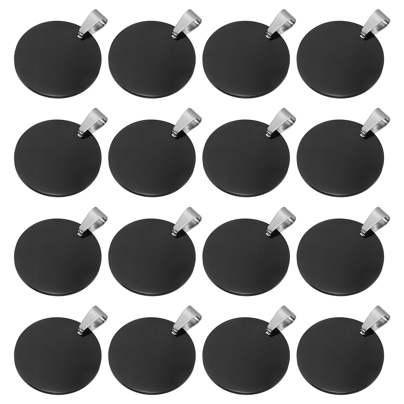 PATIKIL 16Pcs Metal Stamping Blanks, 25mm Round Stamping Name Tags Stainless Steel Blanks Metal Plate with Hole for Laser Engraving Stamping Dog Tags Keychain Making, Black