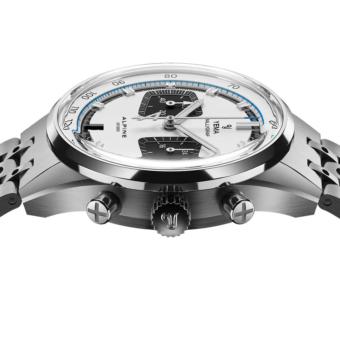 YEMA Rallygraf Alpine Cronógrafo Híbrido Mecánico Cuarzo Acero Negro Cuero Blanco Fecha Reloj Hombre