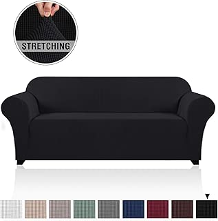 Stretch Oversized Sofa Slipcover Up to 120 Inches, 1 Piece Large Sofa Cover for 4 Seater Sofa and Couch, Soft Durable Extra Wider Sofa Furniture Cover with Small Checks (XL Sofa, Black) - coolthings.us