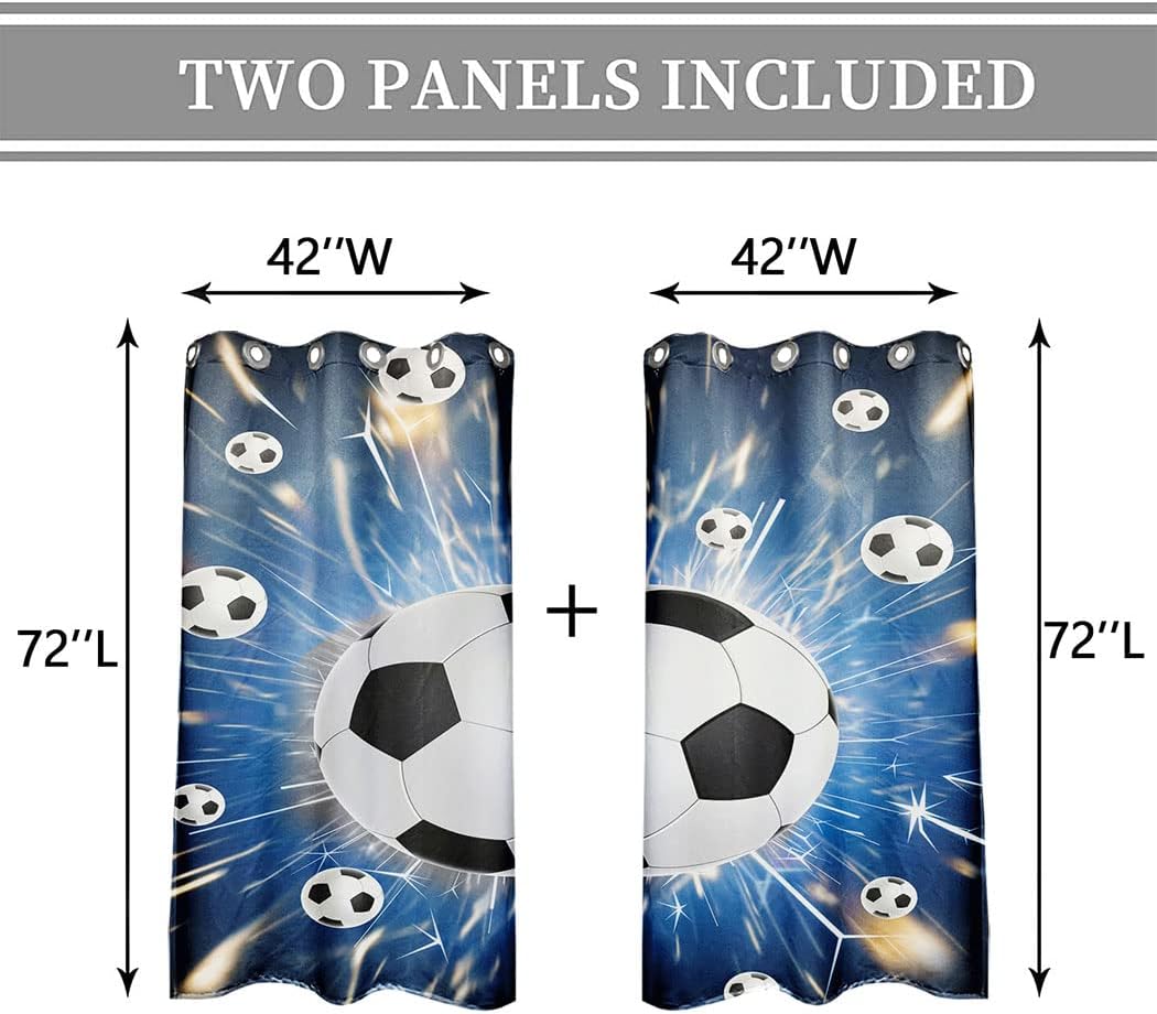 42 x 72 inch Soccer Sports Blackout Curtains Top Grommet Darkening Window Curtains (2 Panel) for Room Privacy Added