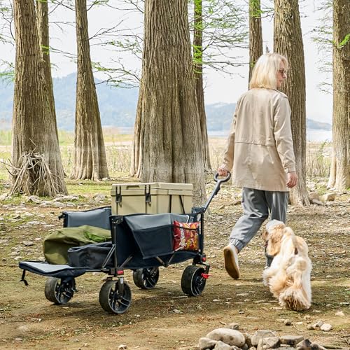 Image of TIMBER RIDGE 47 inch L Collapsible Wagon with Tailgate & Brake, 300 lbs Heavy Duty Beach Wagon with All-Terrain Big Wheels, 250L Foldable Utility Cart for Sand Camping Sports Shopping, Grey