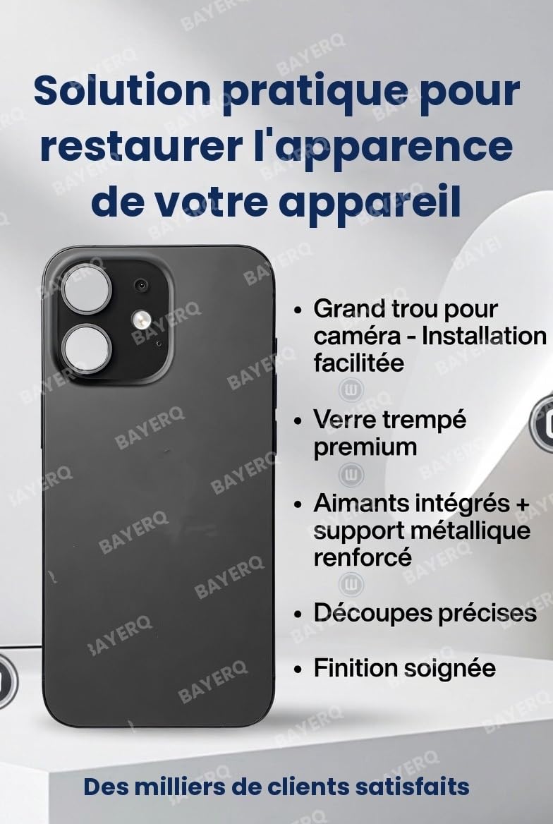 Vitre Arrière Compatible iPhone 17 Prémontée NFC Aimant Support Métallique Anneaux Caméra (Blanc)