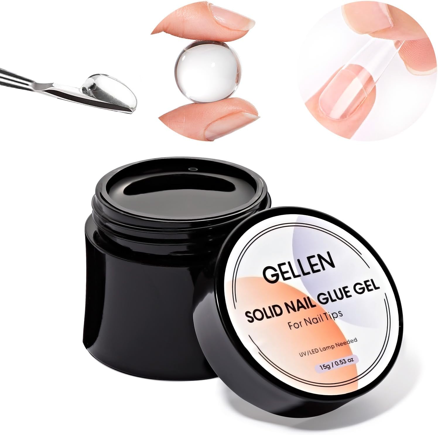 Gellen Solid Nail Glue Gel for False Nail Tips, Solid Gel Nail Glue for Press On Nails Strong Nail Glue for Acrylic Nails Home Salon Nail Art, UV LED Light Curing Needed - 15g