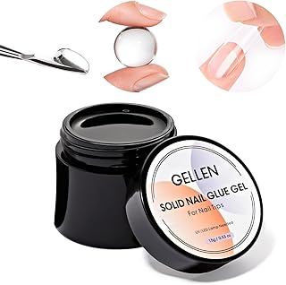 Gellen Solid Nail Glue Gel for False Nail Tips, Solid Gel Nail Glue for Press On Nails Strong for Acrylic Nails Home Salon Nail Art, UV LED Light Curing Needed - 15g