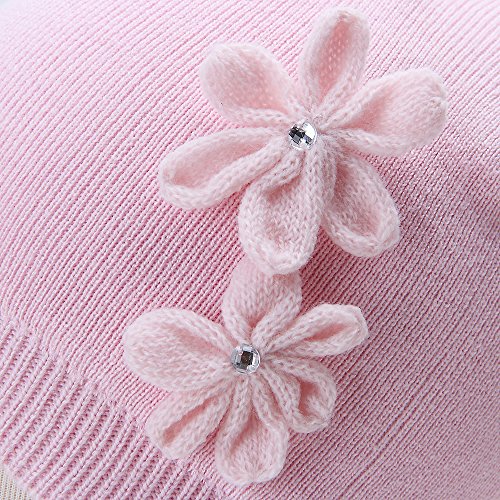 Vivobiniya Toddler and Baby Girl Winter Knit Flower Hats Infant Beanie Pink and White 0-6Y3