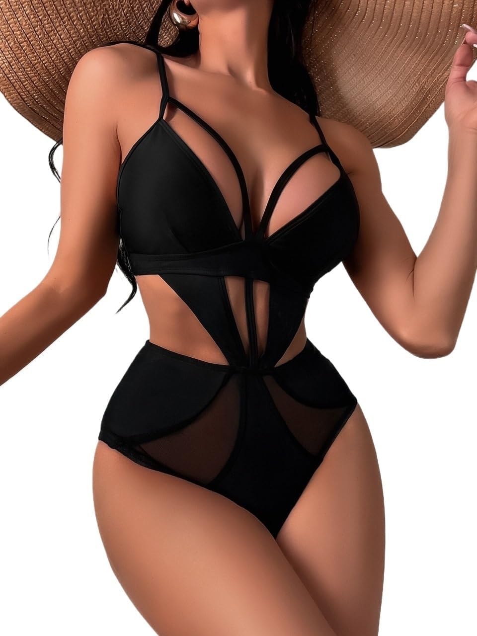 Women's Swim Summer Beach Cutout Spaghetti Strap One Piece Bikinis Swimsuit Beachwear Bathing Suit For Women