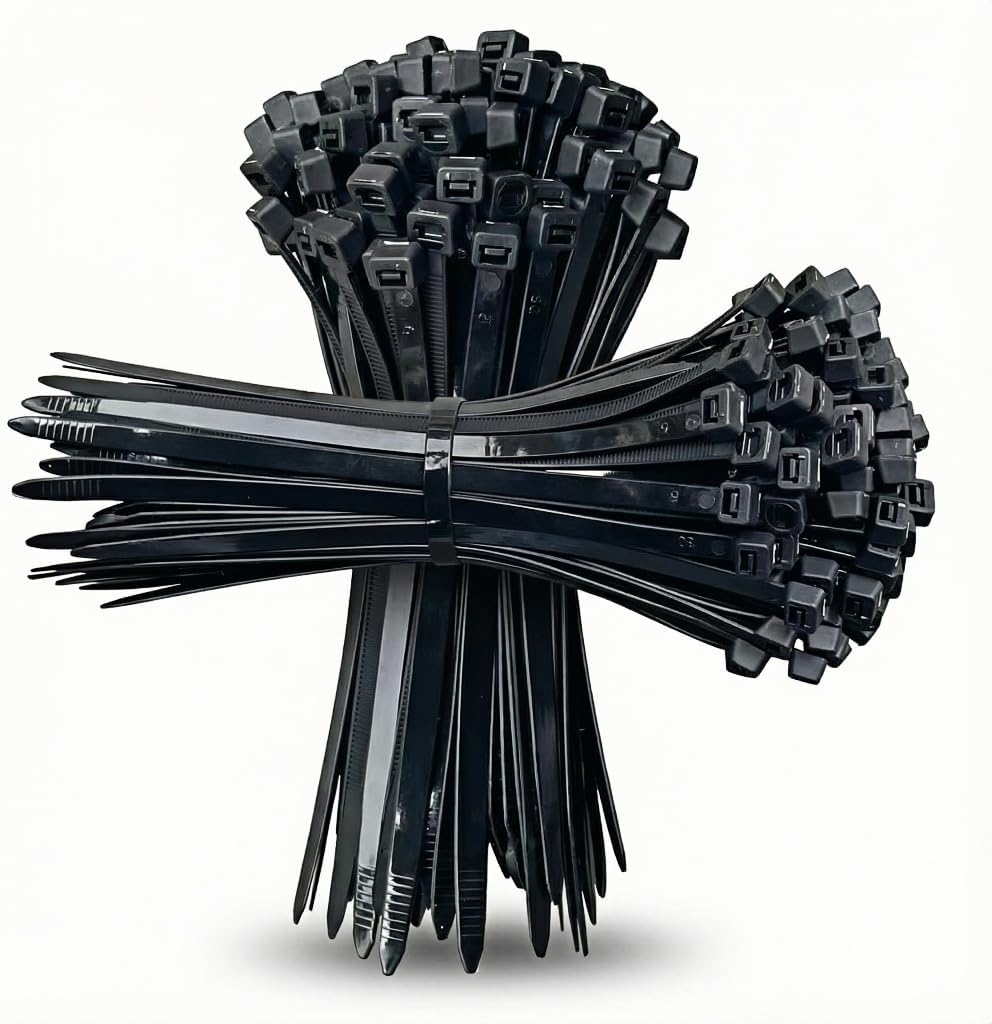 600 Pack Heavy Duty Black Zip Ties Assorted Sizes, 8+12+14+18 Inch Cable Ties, 220LBS Ultra Strong Tensile Strength, Multipurpose Use for Outdoor Use