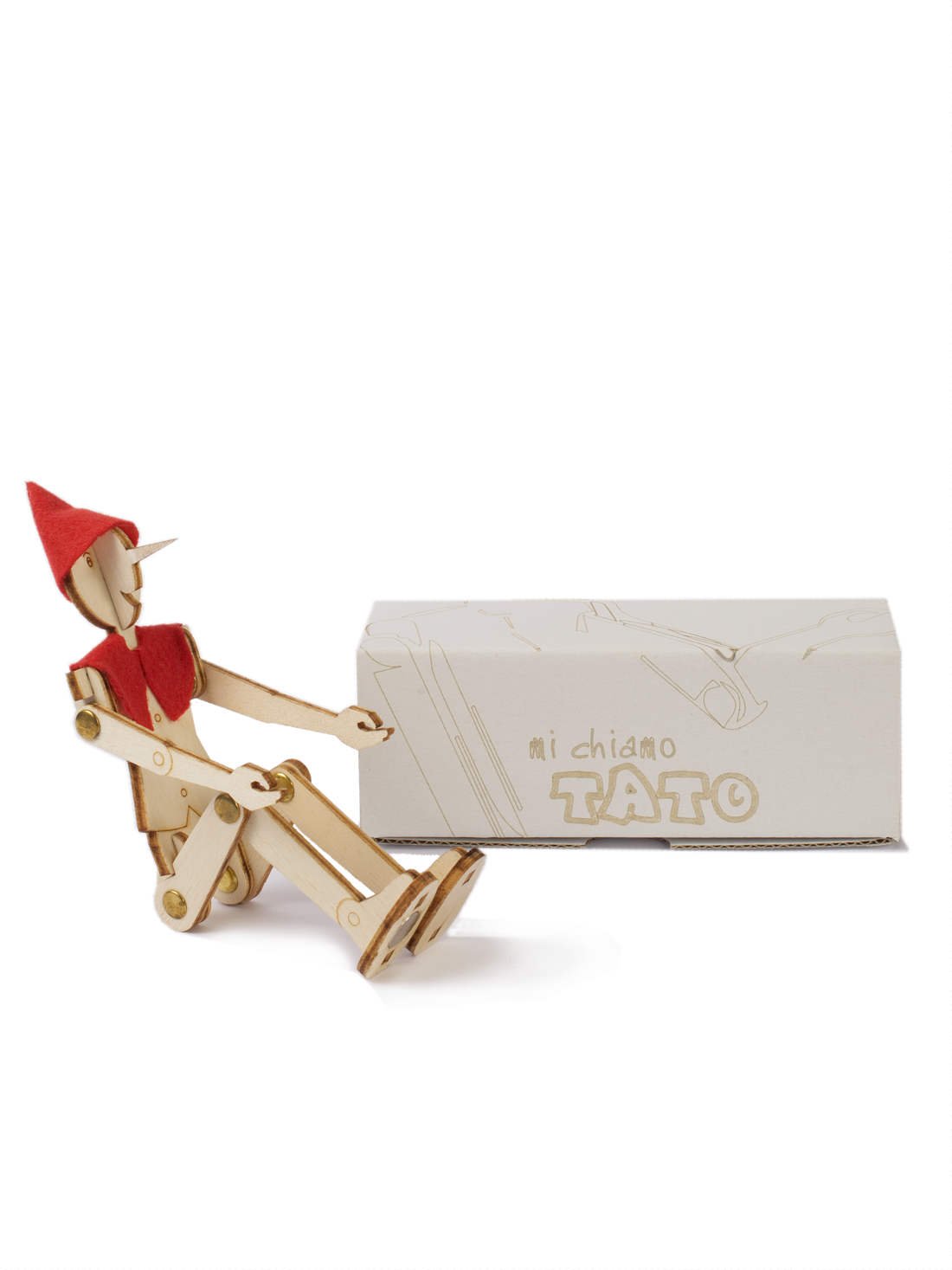 Tato Piccolo - Pinocchietto In Legno Snodabile Artigianale Toscano (Altezza 18 Cm) Con Calamita