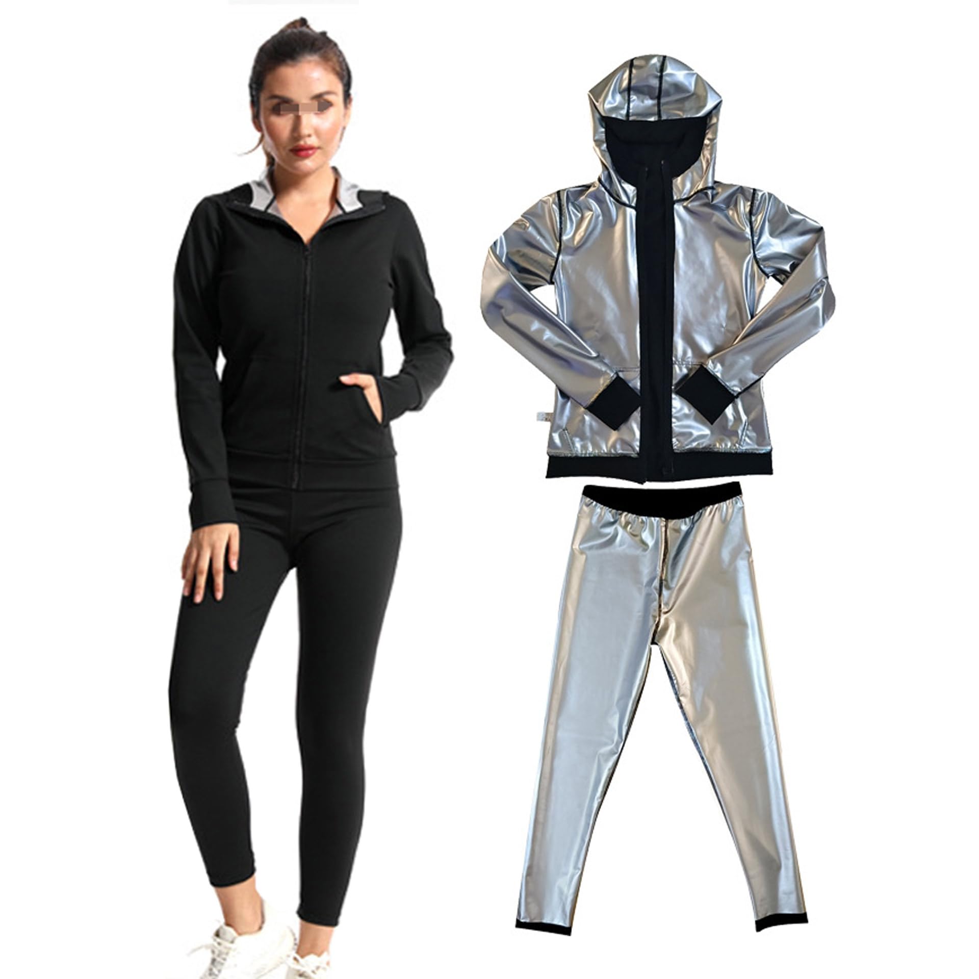 Traje Sauna Mujer Adelgazante, Trajes De Sudoración, Fajas Reductoras Mujer Adelgazantes, Traje De Sudor Pérdida De Peso para Fitness Yoga Running, Conjunto De Pantalón Superior