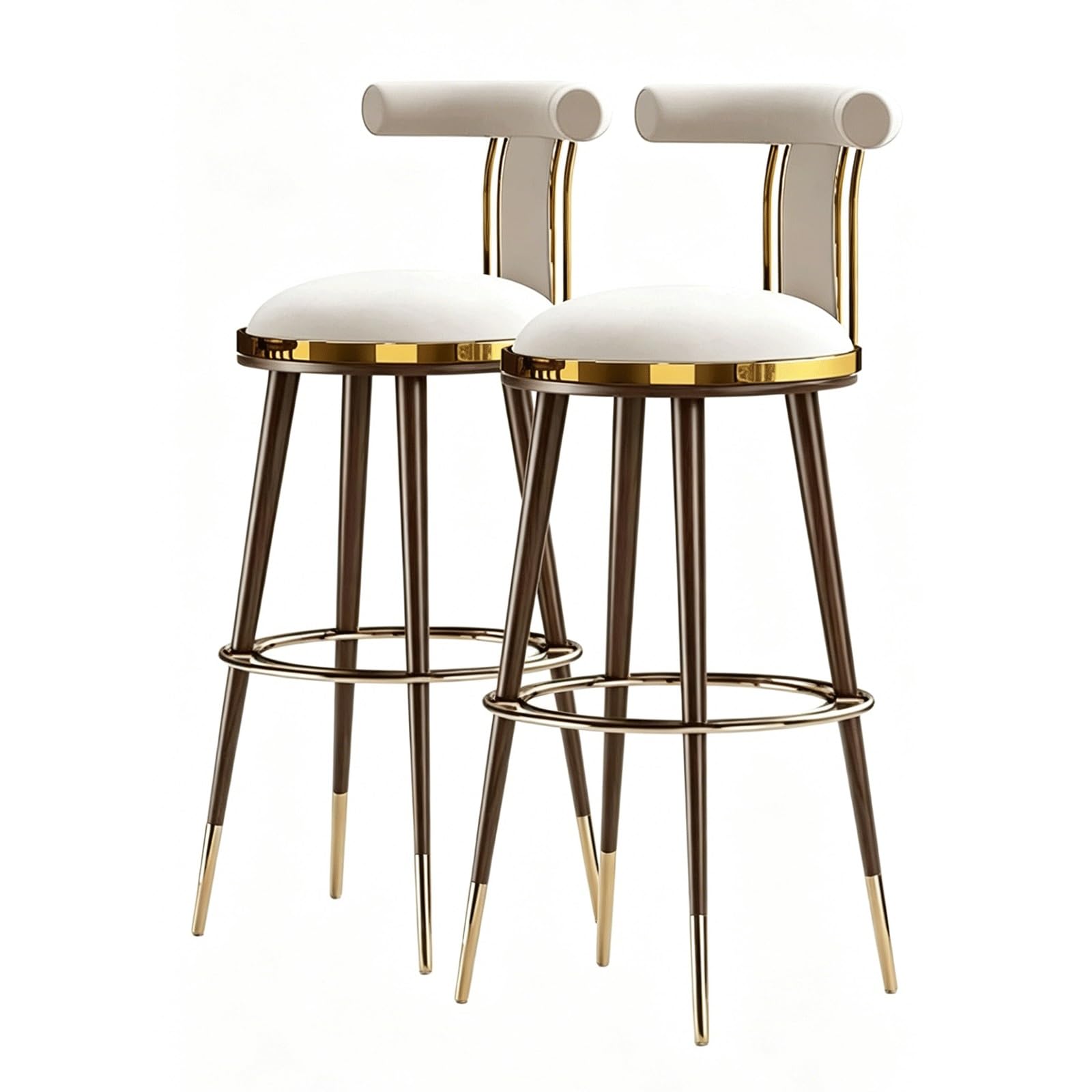 HNYJVZEVG Set of 2 Bar Chairs Velvet Upholstered Bar Stool Farmhouse High Chairs with Back and Footrest Stools Armless Metal Legs Counter Stools(Wei�,75cm)