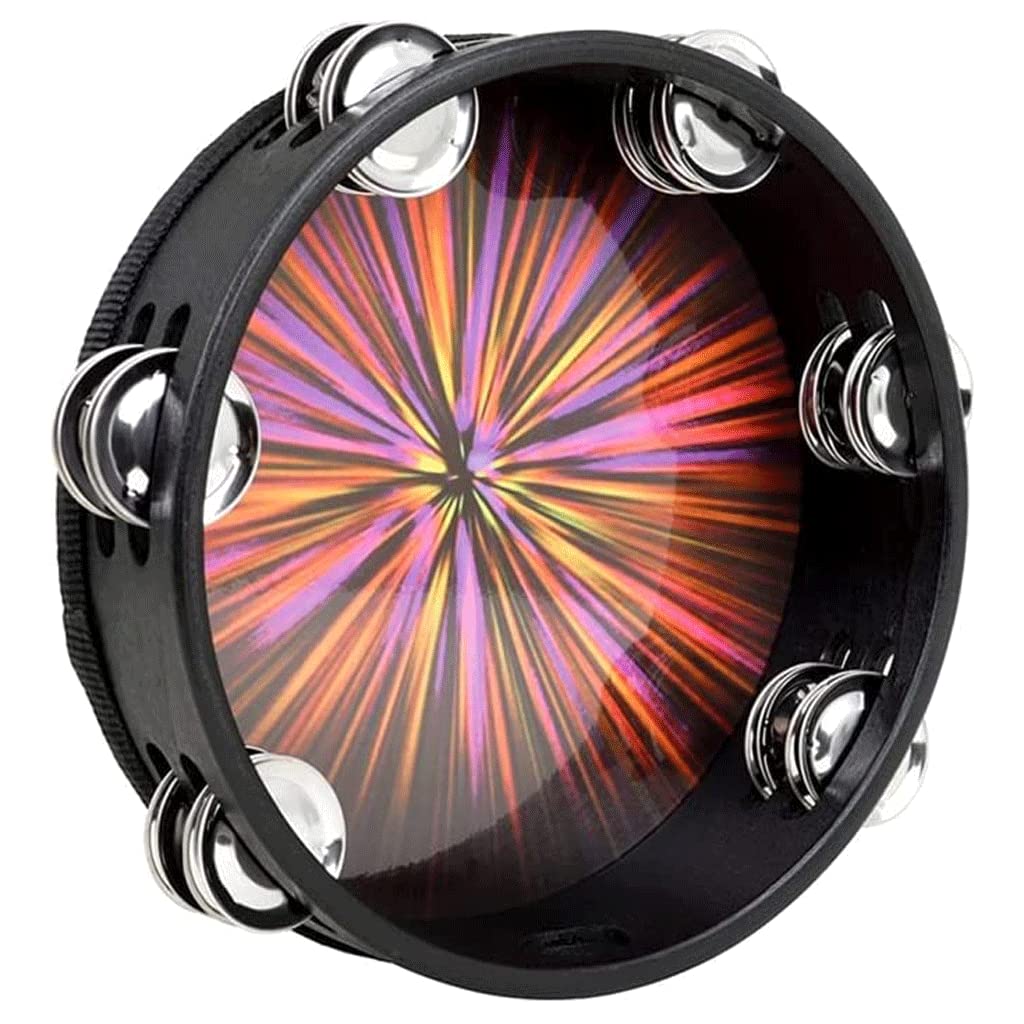 LIOONS Tambour en Bois Tambourin à Main de 8 Pouces avec Tambour à Main d'instrument de Percussion de Tambour éthéré à Double rangée pour Les mélomanes
