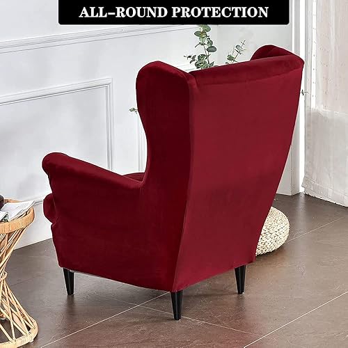 Miniatura 4 de Fundas elásticas para silla de ala, 2 piezas, fundas elásticas para silla de respaldo de ala suave, fundas para sillón de terciopelo suave con parte