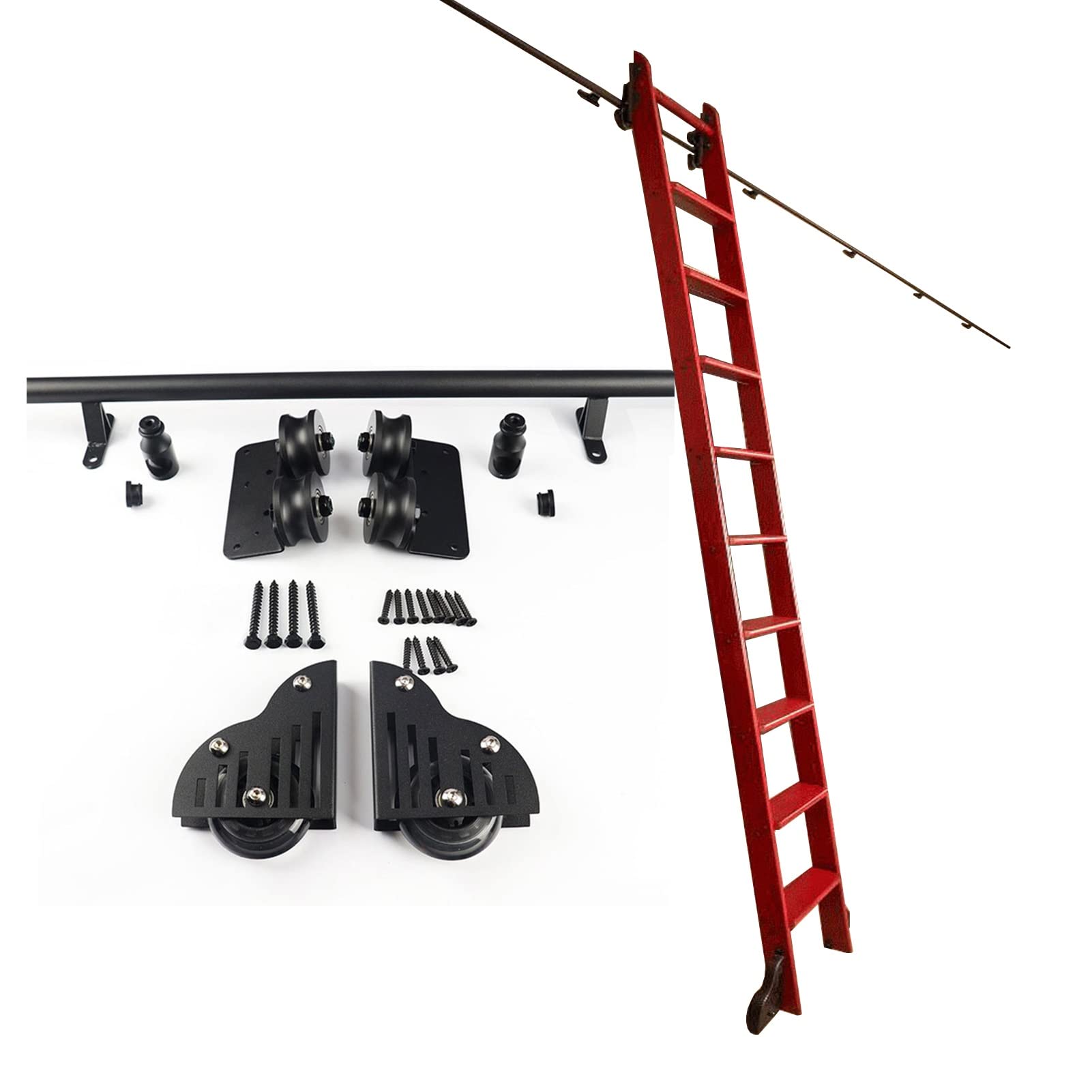 GHFXSCV Rolling Library Ladder Heavy Duty Slide Rails Sliding Ladder Rail Track Hardware Kit Library Ladder Mobile Ladder Track Kit, with Floor Roller Wheels (No Ladder) (Size : 6.6ft/200c