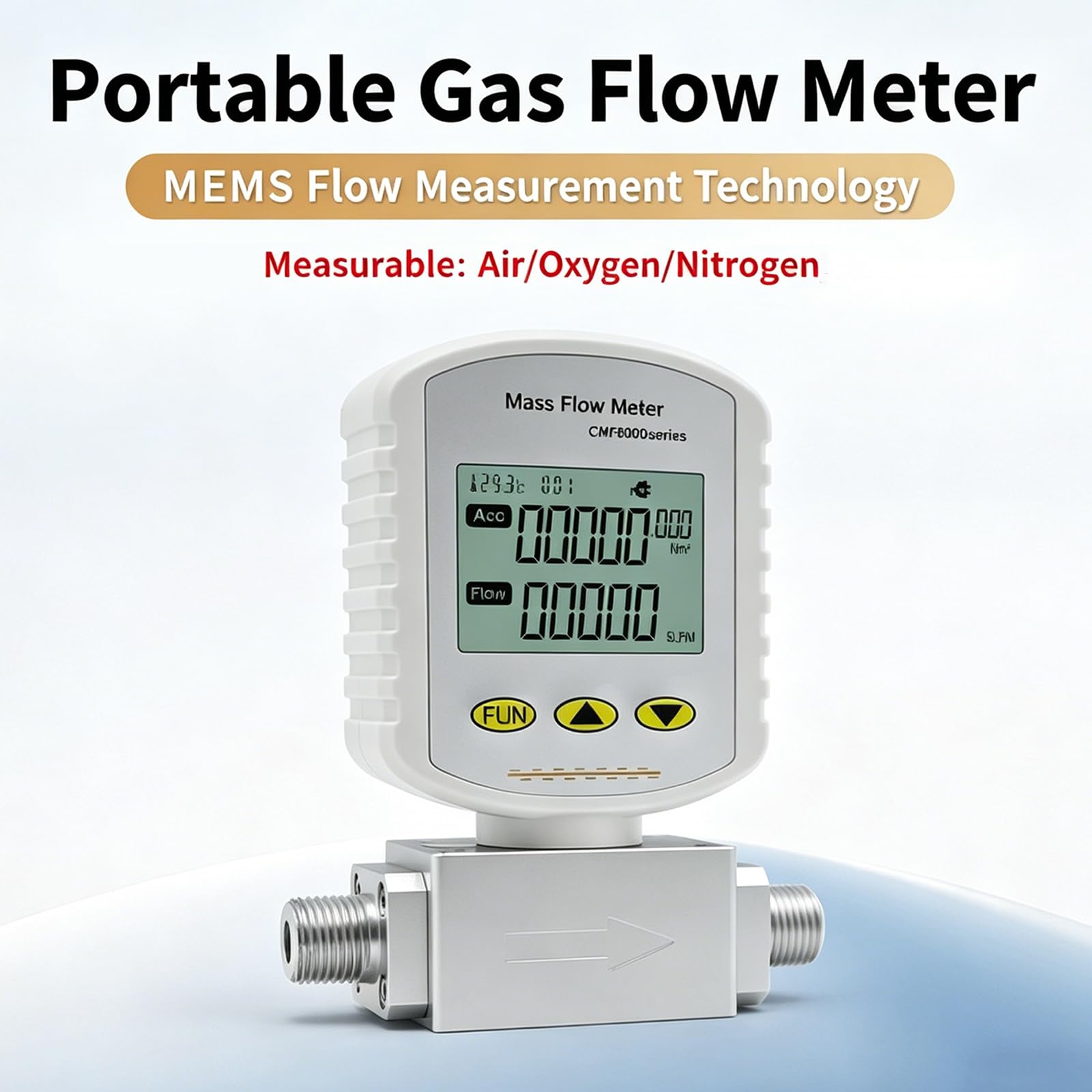 Medidor de flujo másico digital, medidor de flujo de gas de 0.12 pulgadas, medidor de flujo másico térmico digital portátil para aire comprimido, nitrógeno, oxígeno con pantalla LCD, rango de 100-10 l
