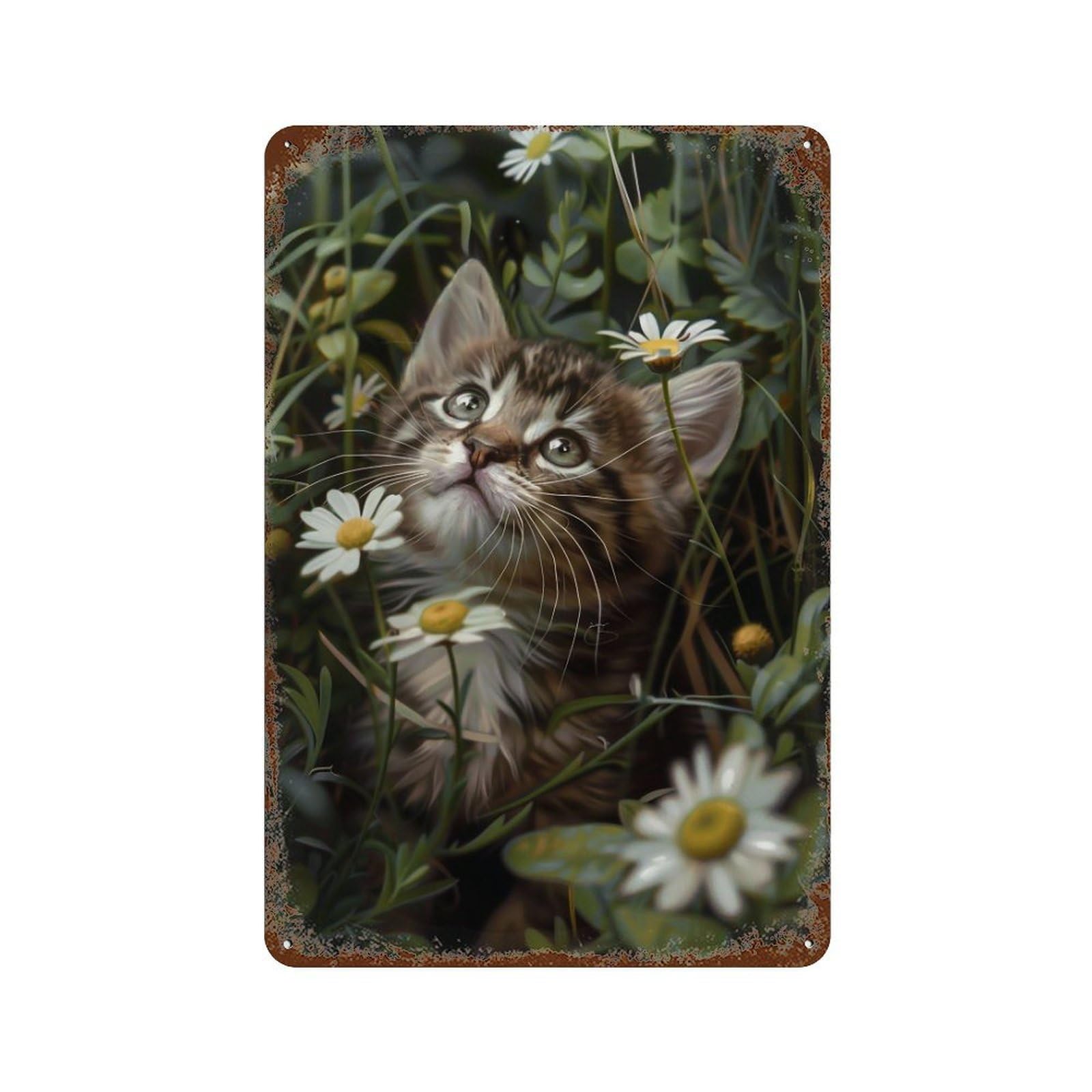 HDURYEYRYY Kitten Among Wild White Daisies 01 Wall Retro Iron Vintage Art Metal Tin Sign Poster Modern Home Cofffee Club Art Bar Shop Decor Style 30x20cm
