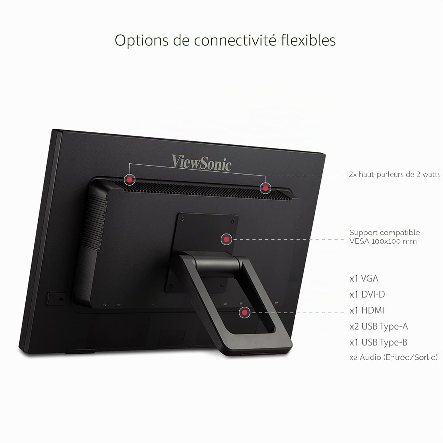 ViewSonic TD2223 Moniteur à écran Tactile 22" Full HD, infrarouge 10 points, 5ms, 250 nits, VGA, DVI, HDMI, USB, haut-parleurs, design en présentoir, Noir