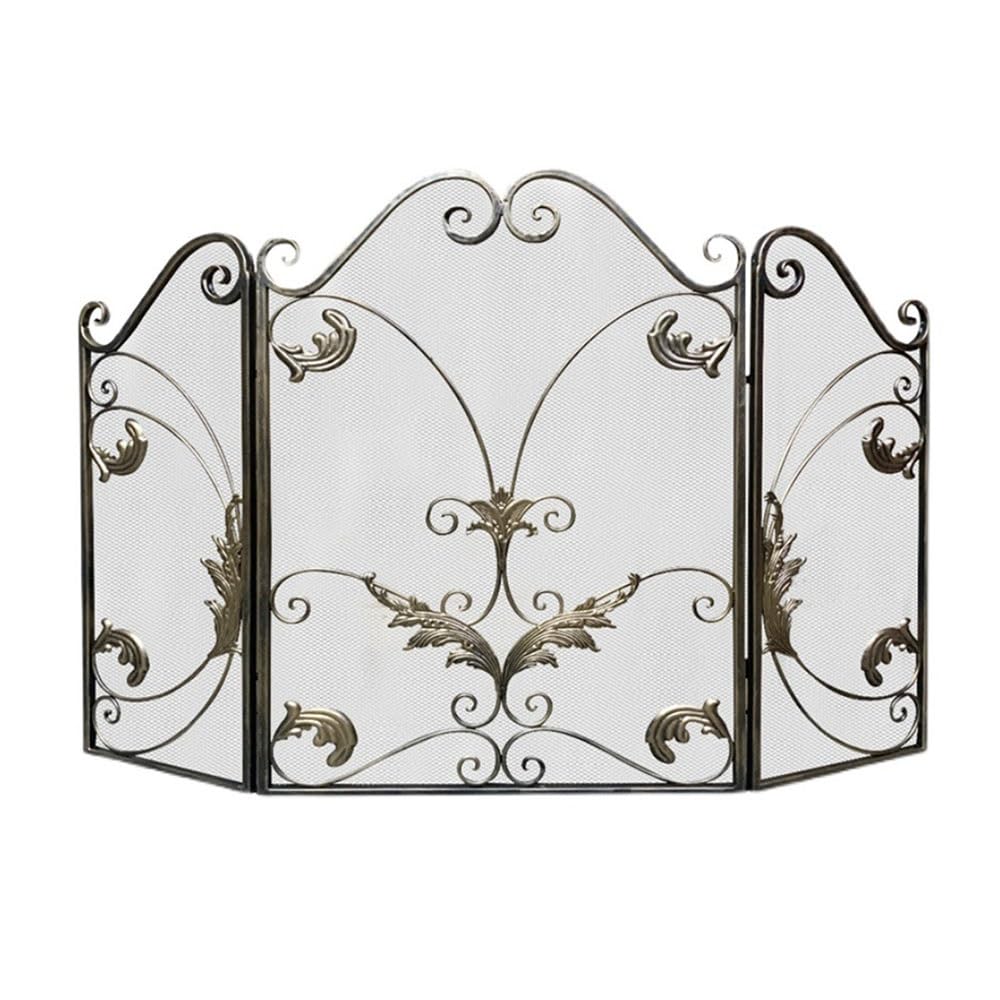 fireplace cover Black Classic Pattern Fireplace Partition Screen Floor Standing Heating Fence Fireproof Cover Iron Metal