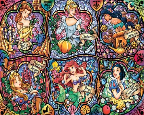 AAJJCENS ステンドグラス風プリンセス デジタル油絵 カラフルプリンセス 数字画 自分でやる 数字キット塗り絵 手塗り DIY絵 デジタル油絵 ホーム オフィス装飾 40x50cm (フレームレス)（Amazon）