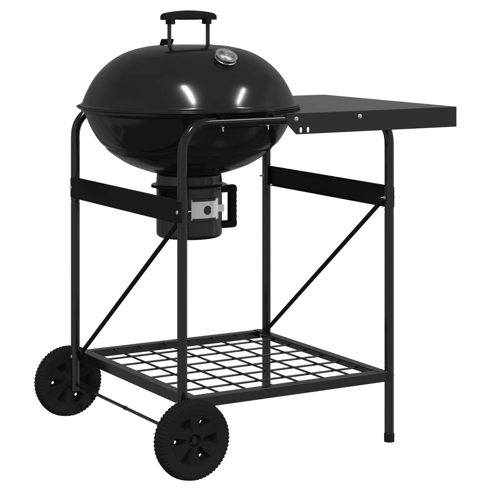 Barbacoa de carbón vegetal con tubos de incienso 91 x 71 x 107 cm acero negro | Calentador de leña, tubos de incienso de acero inoxidable 5 x 5 x 30 cm, termómetro integrado, ruedas de 18 cm