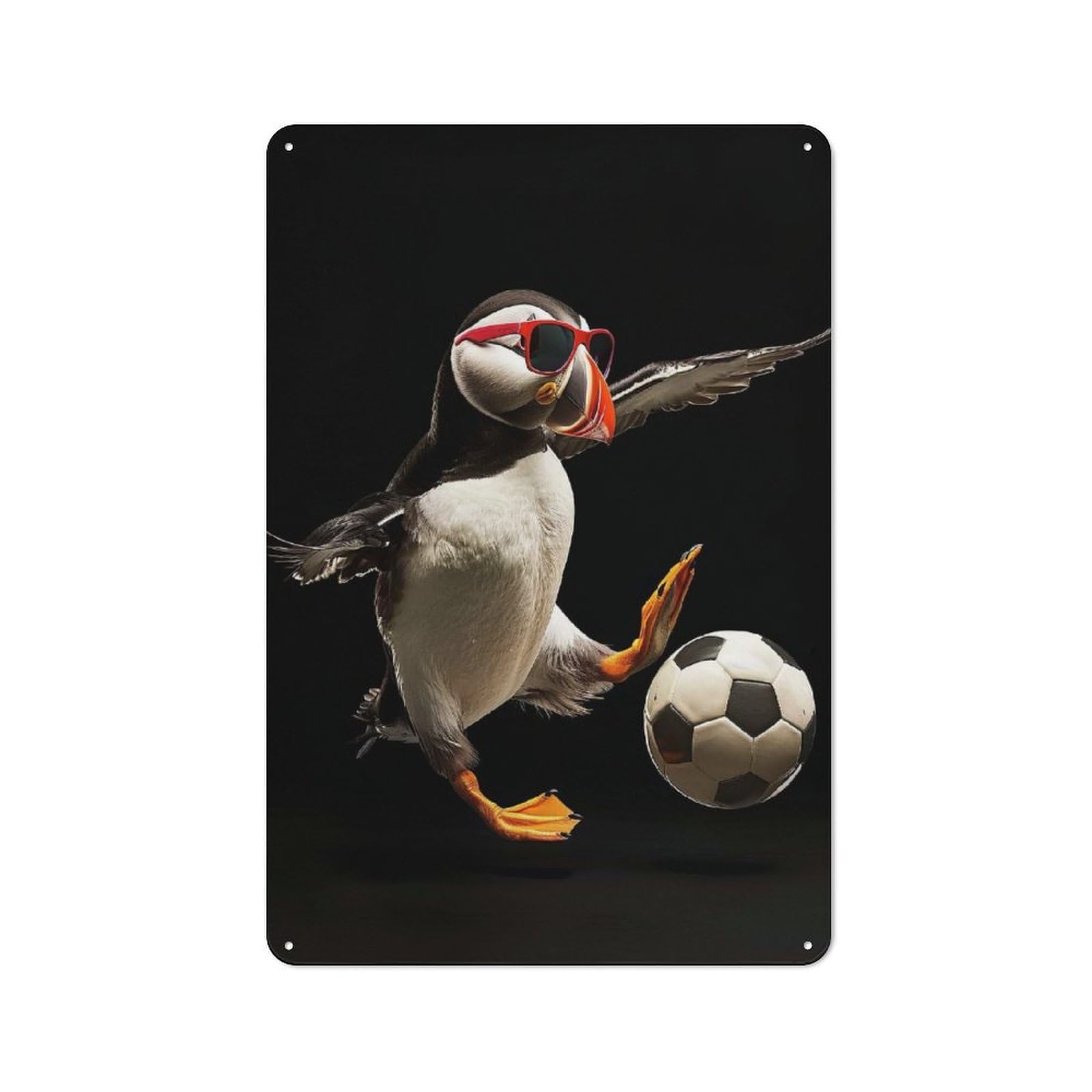 Tin Sign 30x20cm with Puffin Soccer Star for Pub Or Café, Rustic Decor, Wall Decoration for A Recently Updated Pub And Café