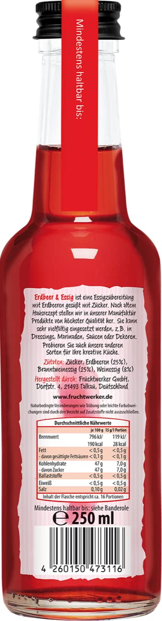 Fruchtwerker Set di aceto e frutta, diverse varietà, fruttato, aceto di frutta, aceto di frutta, set di aceto, puro vegetale, dolce, in bottiglie di vetro (fragola + mela + limone)