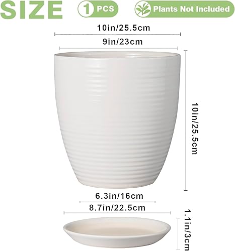 Miniatura 3 de Maceta de cerámica de 10 pulgadas, maceta grande con orificio de drenaje y platillo, macetas redondas modernas para plantas de interior y exterior,