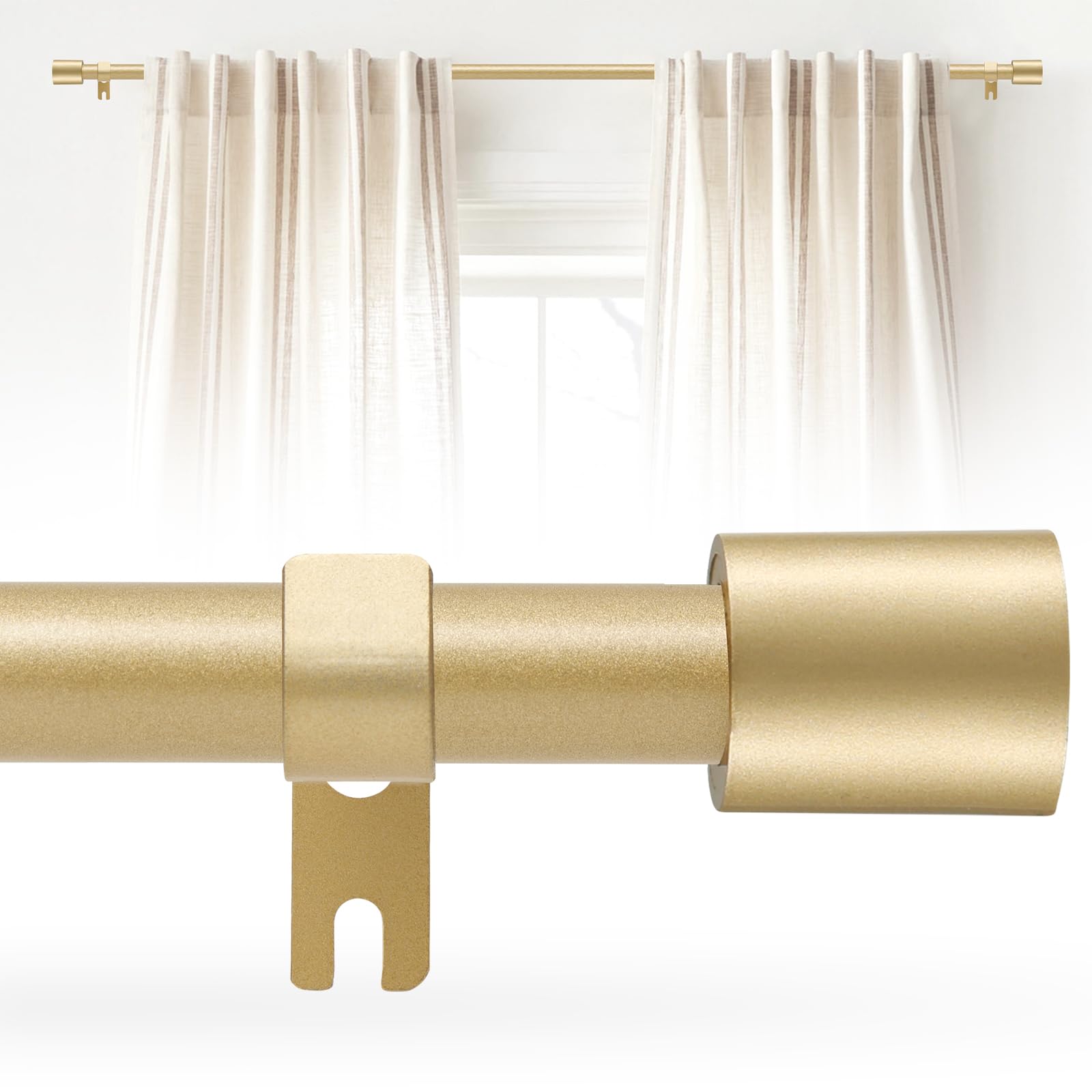 Photo 1 of Gold Curtain Rod for Windows 28 to 48 Inch, 5/8 Inch Splice Adjustable Curtain Rod Gold with 2 Brackets, Easy Installation and Simple End Caps, For Living Room, Bedroom, Outdoor