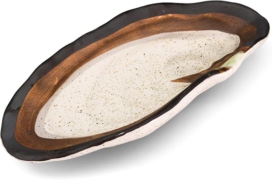 Large Ceramic Spoon Rest for Stove Top, Oyster Shell-Shaped Stable Glaze Sauce Tray Fruits Dish Porcelain Utensil Spoon Holder for Kitchen Counter Dining Table Decor Easy Clean Beige