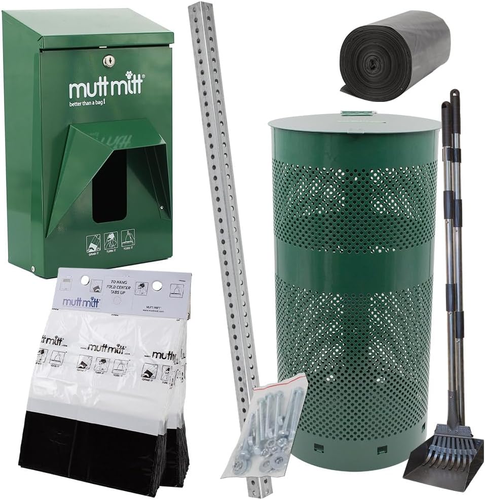 Mutt Mitt® Rustproof Commercial Grade Aluminum Low Profile Dog Waste Station with 400 Dog Waste Bags (No Sign) (Green - 2-Ply Bags)