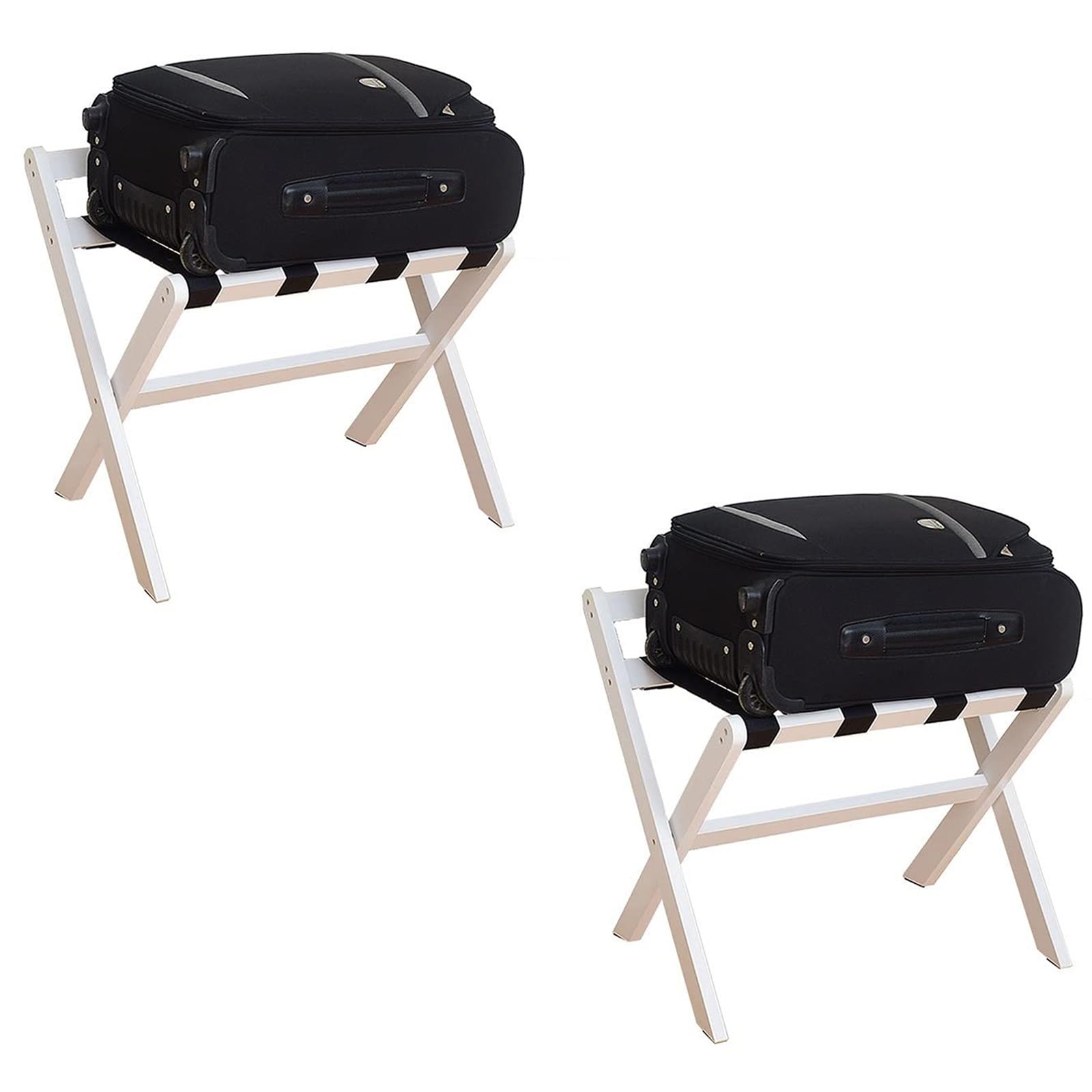 Porte-bagages en bois massif blanc lot de 2 étagères de rangement pour valises d'hôtel
