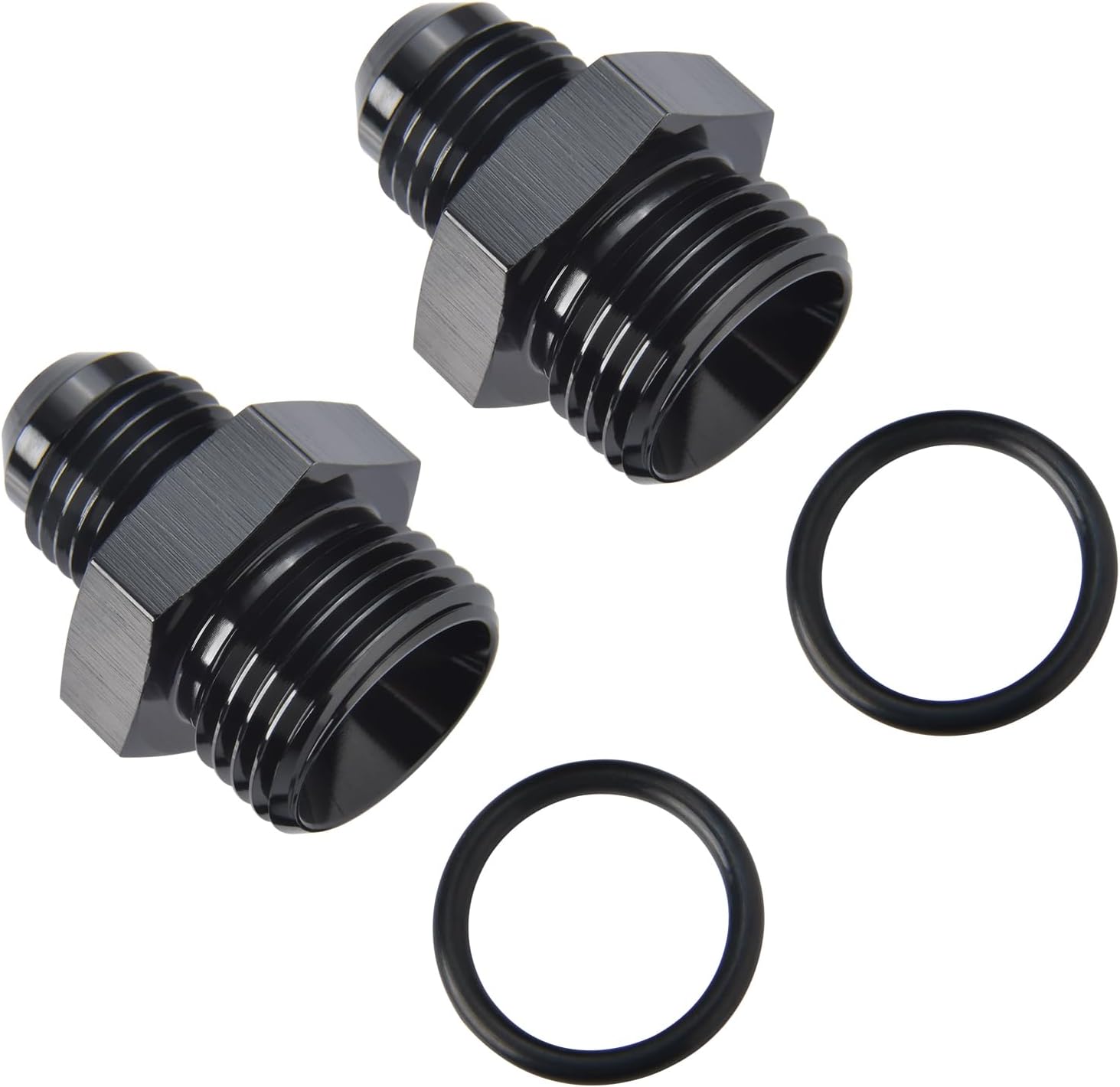 6AN Male Flare to 8AN ORB O-ring Boss Fuel Pump Rail Adapter Fitting Aluminum Black, Pack of 2