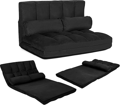 Miniatura 28 de KOMFOTT Sofá cama ajustable de suelo, sofá cama plegable con respaldo de 6 posiciones y 2 almohadas, sofá futón convertible con funda de tela de