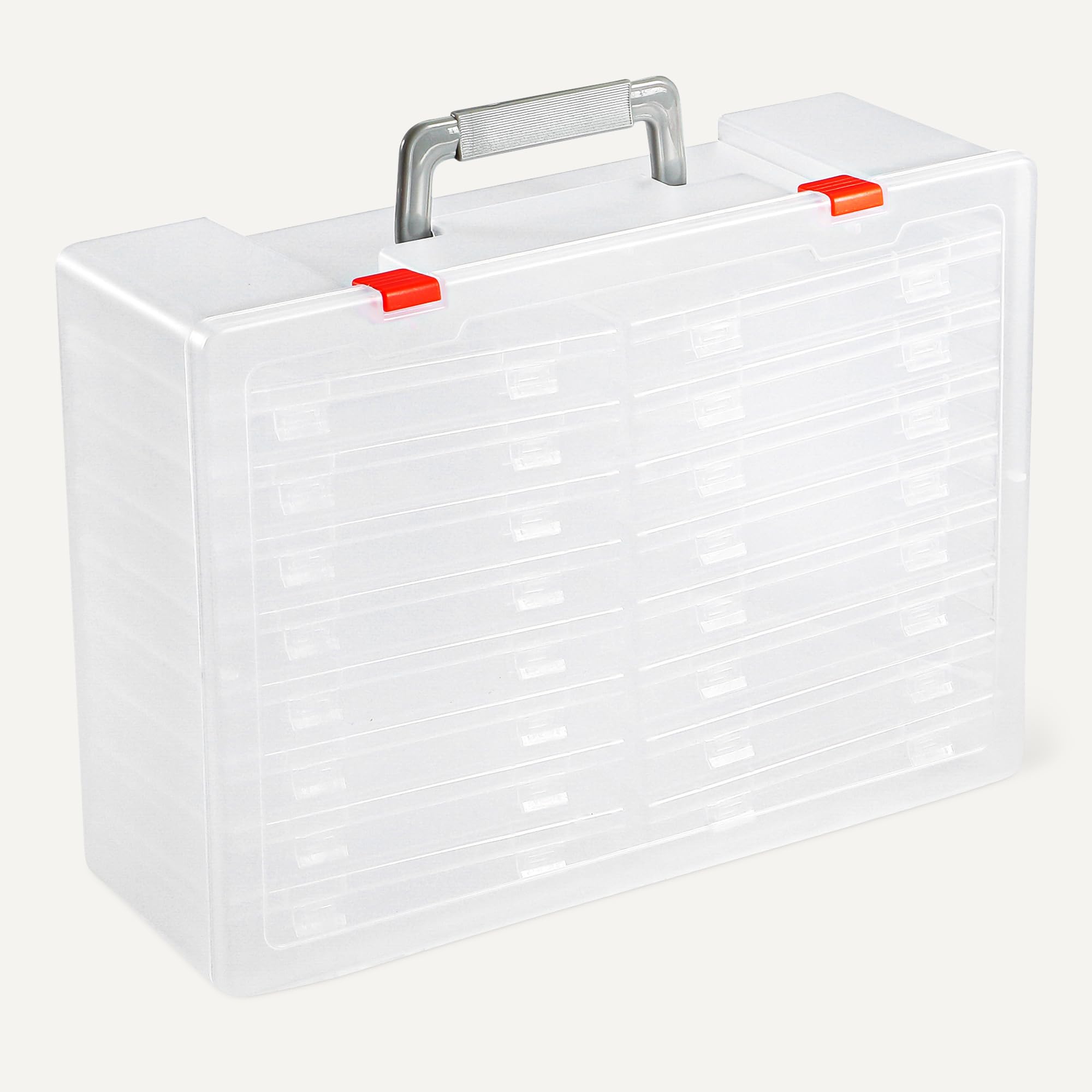 Amazon Basics Boîte de Rangement pour Photos et Organisateur de Loisirs Créatifs avec 16 Compartiments Intérieurs, 12.2 x 36.3 x 26.9 cm, Transparent