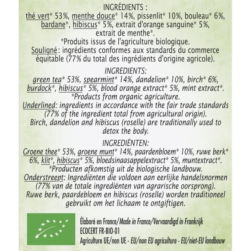 JARDIN BIO ÉTIC THÉ VERT DÉTOX BIO ÉTUI + 20 SACHETS 30G, JARDIN BIO ETIC, LOT DE 4