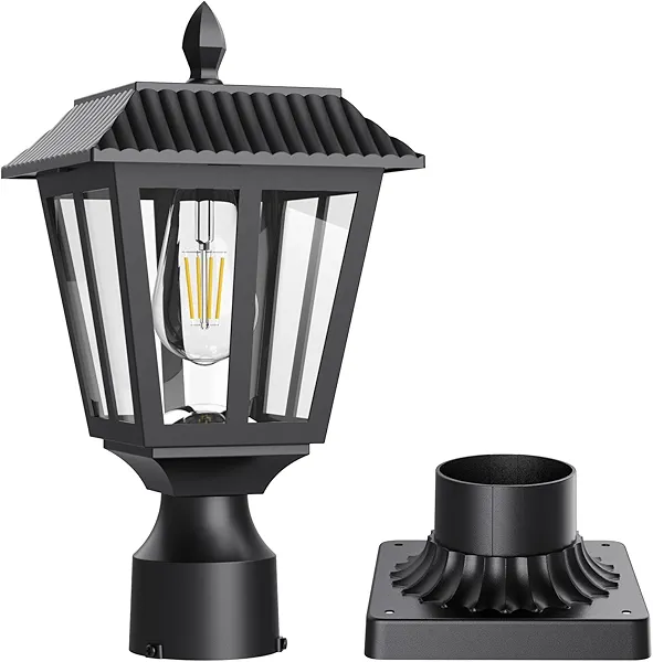 Greluna Solar Post Lights, Dusk to Dawn Solar Lamp Post Light with Pier Mount Base, Post Lights Outdoor Waterproof for Garden Yard Landscape Pole Pillar (Cool White)
