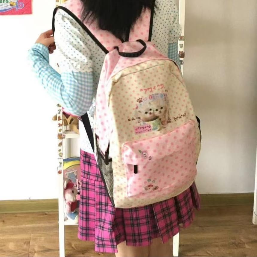 Cute Y2K Millennium Retro Backpack – Trendy Vintage Bookbag Aesthetic Kawaii Shoulder Bag 90s Pink Coquette Bag (Kitten)2