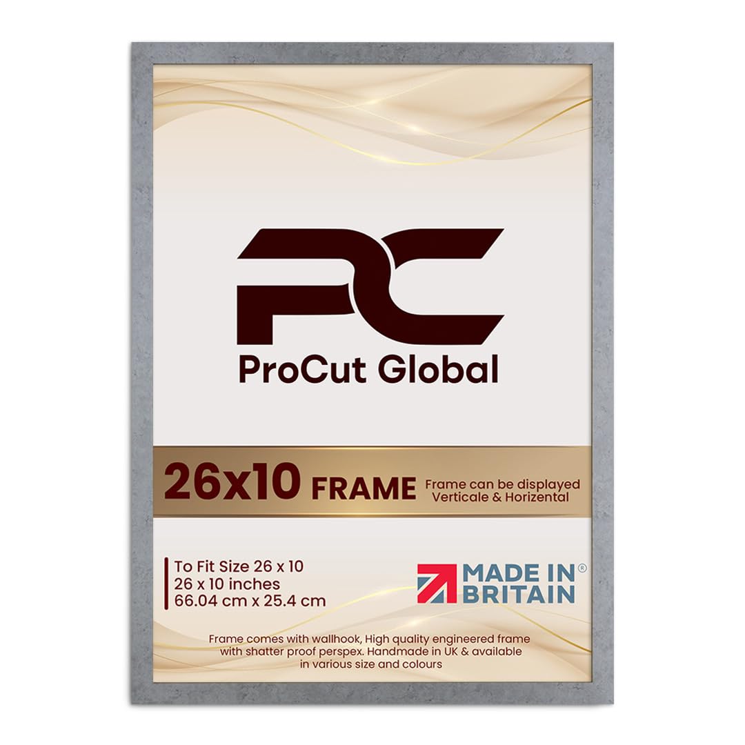 Procut Global 26X10 Grey Marble Picture Frames - Modern Wooden Photo Frame with Shatterproof Perspex for Wall or Tabletop - Perfect for Posters, Certificates, Prints - Sizes & Colors Available