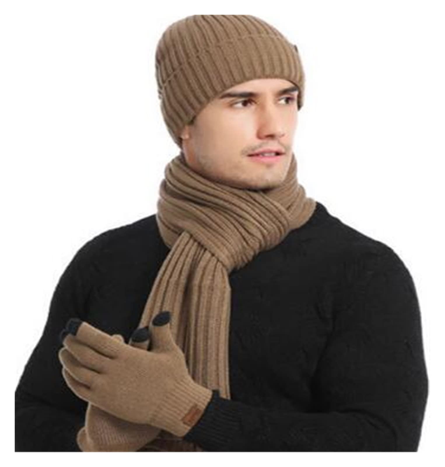 Bufanda Chal Conjunto De Guantes Y Bufanda De Gorro Cálido Grueso De Punto Para Hombre Y Mujer De 3 Piezas En Otoño E Invierno Suave y Cálida