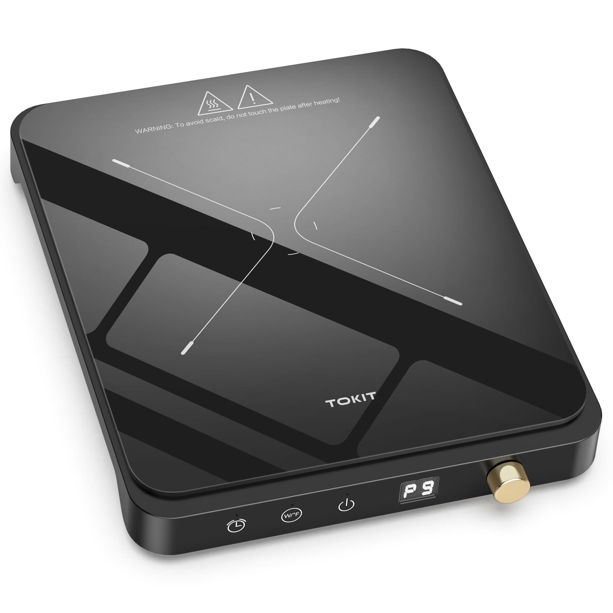 TOKIT Placa De Inducción 2000W, Placas Eléctricas M2 Con 9 Niveles De Potencia, Mando Giratorio, Temporizador De 90 Minutos, Ultrafina De 40 MM, Negro, Para Cocina, Dormitorio Y Camping