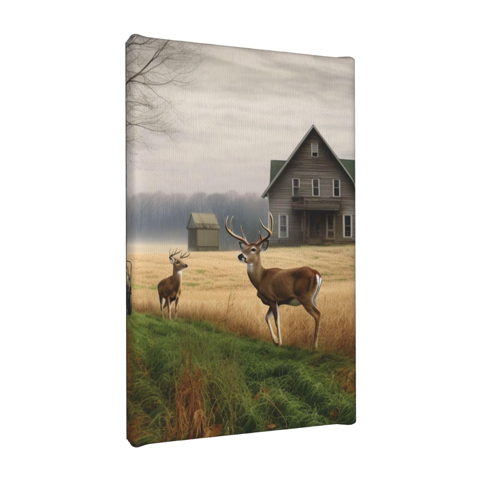 YKLJG Farm with deer Printed Wall Art Canvas Painting 20x30 CM Wooden Framed Picture Painting Artwork Prints for Bedroom Kitchen Home Office Decor