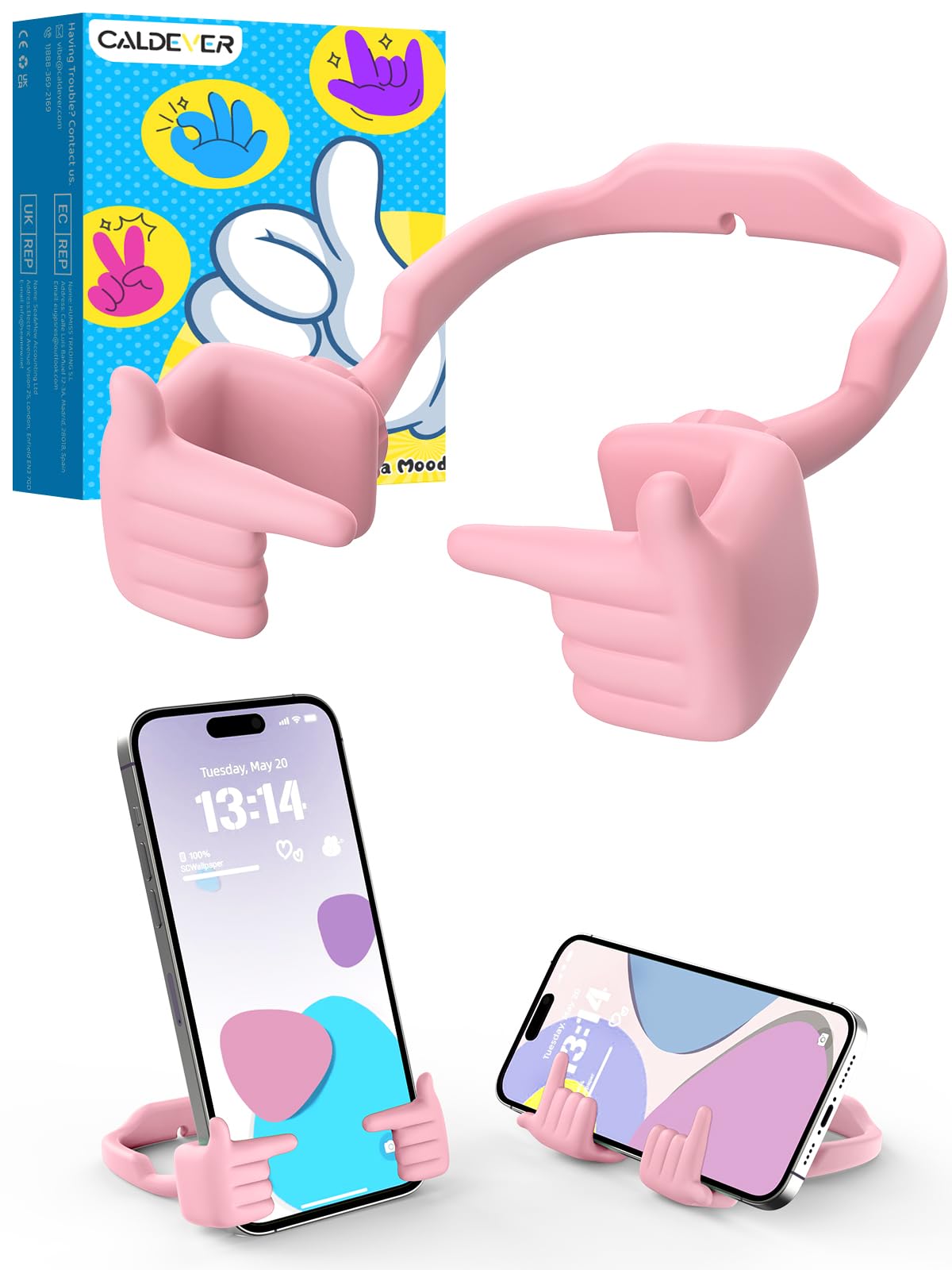 Valentines Gifts for Teens Girls Her Kids Cell Phone Stand: CALDEVER Patented Adjustable Shy Pop Thumb Up Lazy Phone Stand for Desk Cool Gadgets Birthday Fun Gifts for Adults Women Men-1Pack Pink