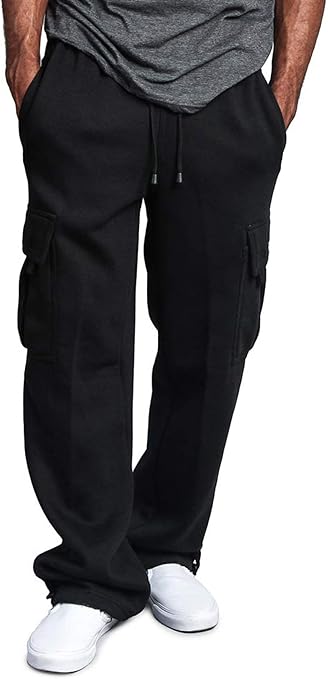 Men's solid fleece heavyweight cargo pants Clearance