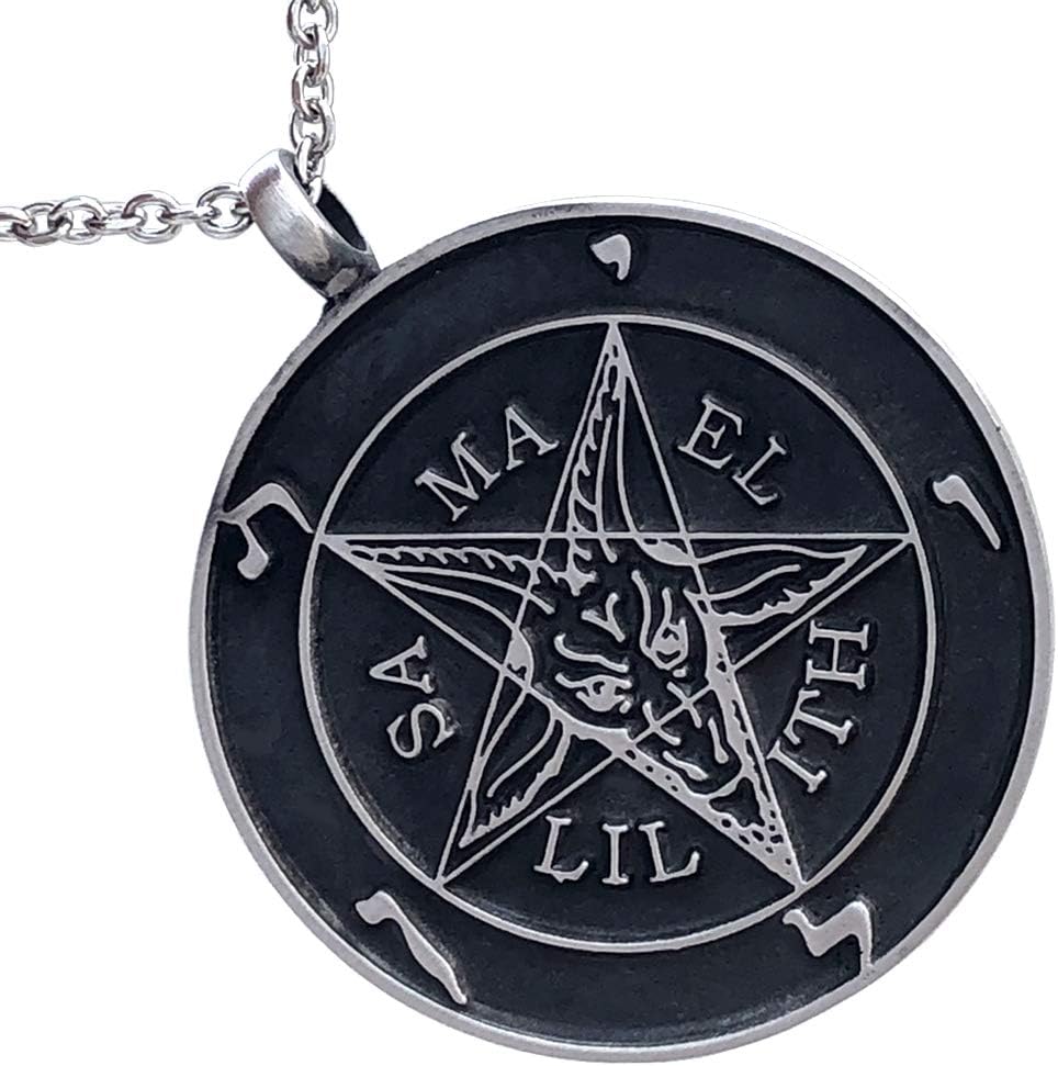 Church of Satan Jewelry Sigil of Baphomet SAMAEL-LILITH Inverted Pentacle Pentagram Star Satanic Devil LaVeyan Satanism Wicca Witchcraft Pewter Men's Pendant Necklace charm men w Stainless Steel Chain
